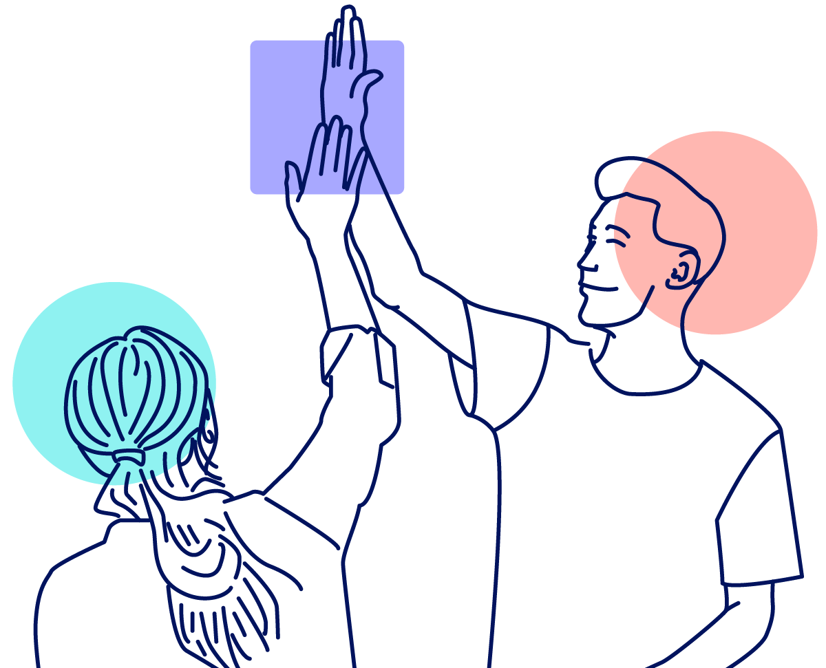 Happy call center team celebrates success